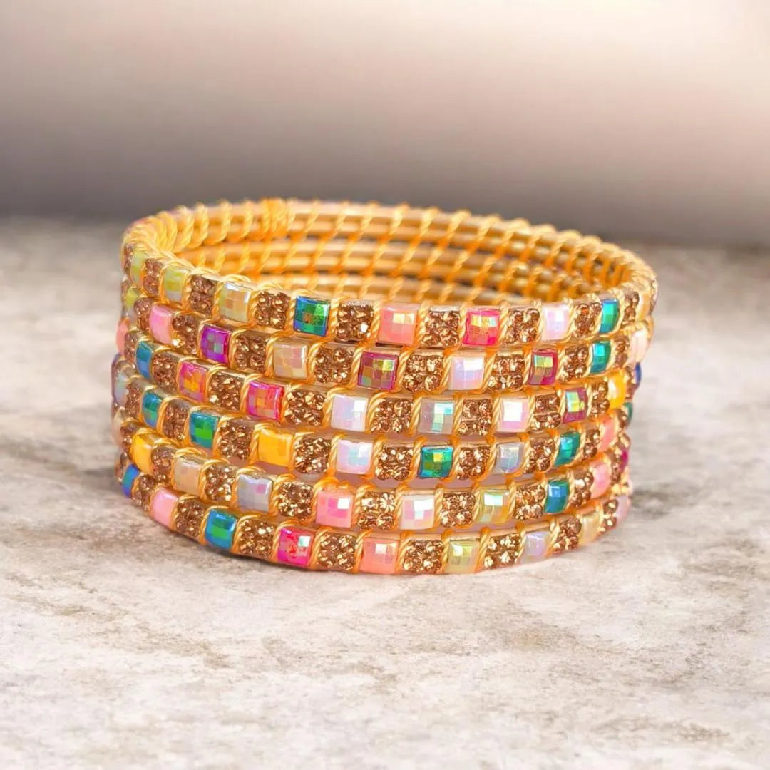 6 Pcs Funky Crystal Kara Bangle
